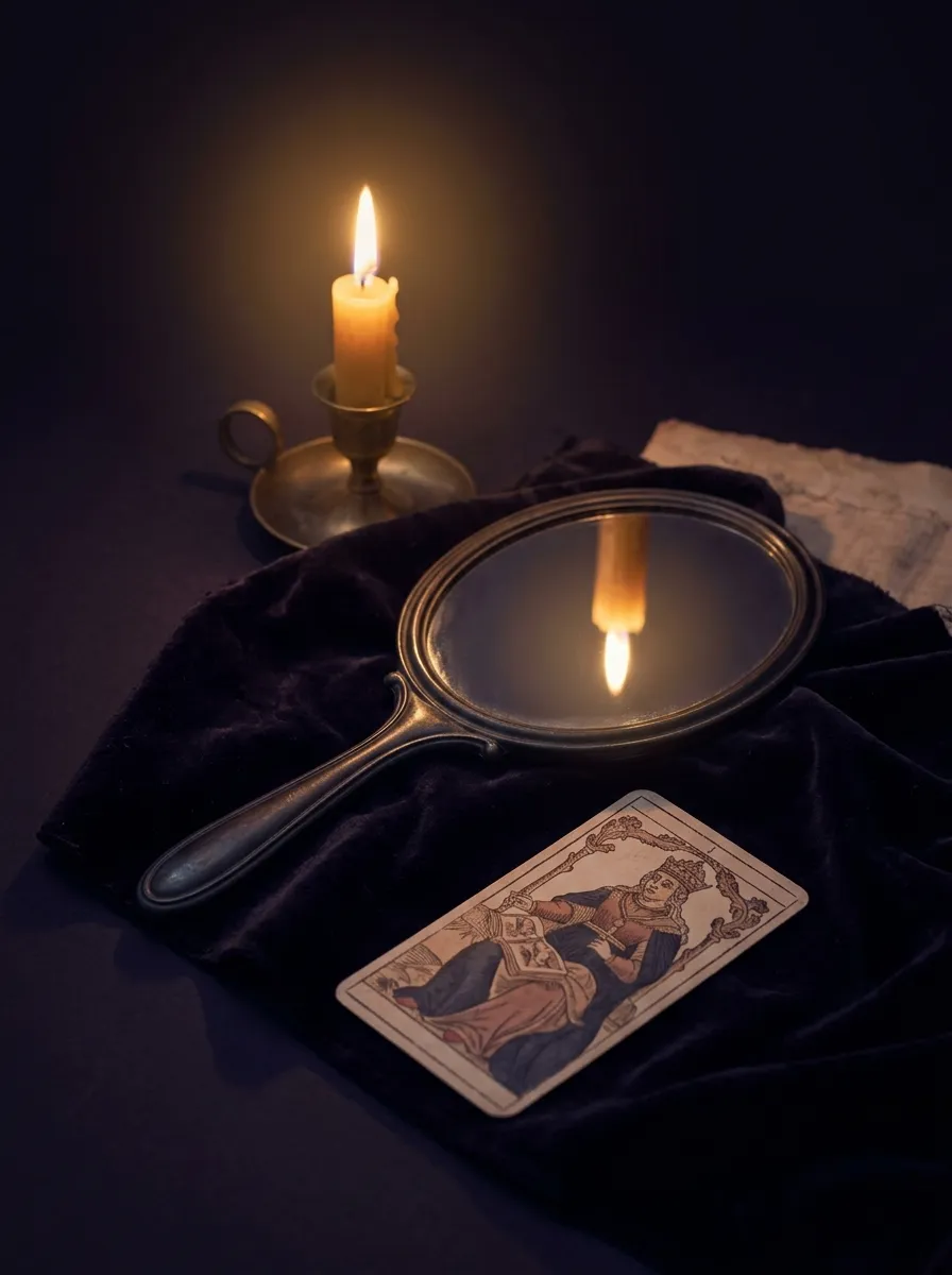 Espelho e carta de tarot
